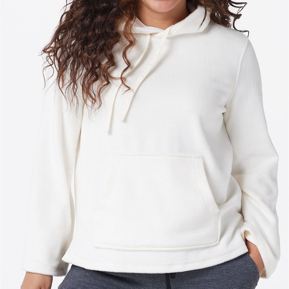AnyBody Fleece French Terry Wide Sleeve Hooded Sweatshirt Natural XX-Small Size